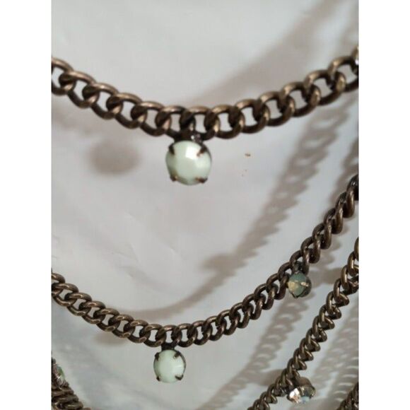 Vintage Chico's Five Strand Brass Link and Rhinestone Necklace - Picture 4 of 11